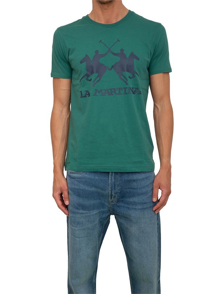T-shirt uomo La Martina in cotone verde con logo grande a contrasto