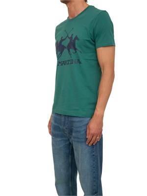 T-shirt uomo La Martina in cotone verde con logo grande a contrasto in UOMO