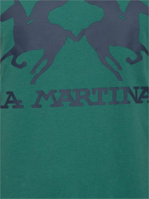 T-shirt uomo La Martina in cotone verde con logo grande a contrasto in UOMO