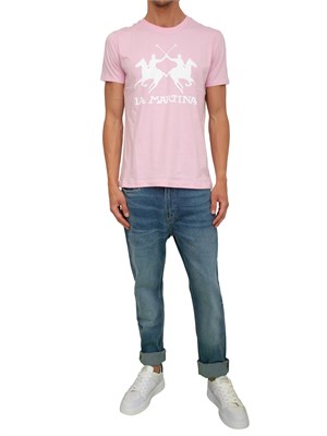 T-shirt uomo La Martina in cotone rosa con logo grande a contrasto in UOMO