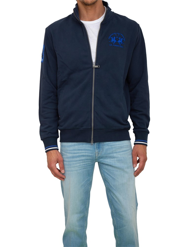 Felpa uomo La Martina in cotone french terry blu regular fit