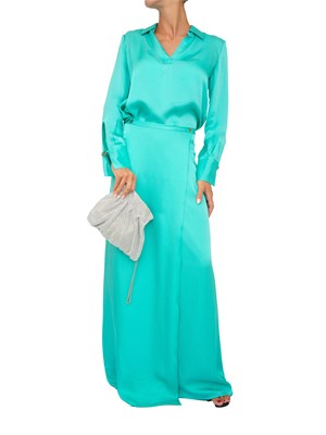 TWIN-SET Gonna lunga a portafoglio Twinset in raso martellato di viscosa verde acqua in DONNA