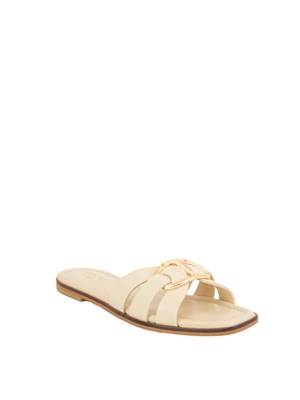TWIN-SET Sandali slide Twinset in pelle avorio con Oval T in DONNA