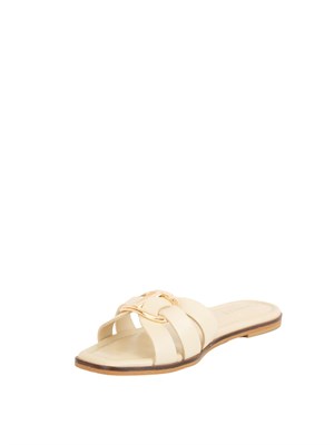 TWIN-SET Sandali slide Twinset in pelle avorio con Oval T in DONNA