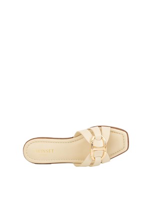 TWIN-SET Sandali slide Twinset in pelle avorio con Oval T in DONNA
