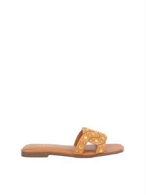 TWIN-SET Sandali slide Twinset in pelle cuoio con borchie in DONNA