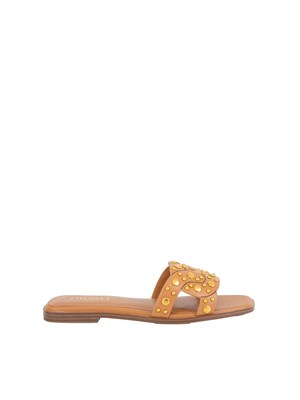 TWIN-SET Sandali slide Twinset in pelle cuoio con borchie in DONNA