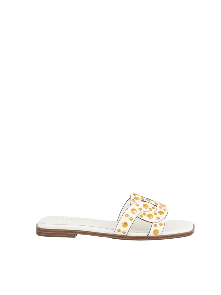 TWIN-SET Sandali slide Twinset in pelle bianco con borchie