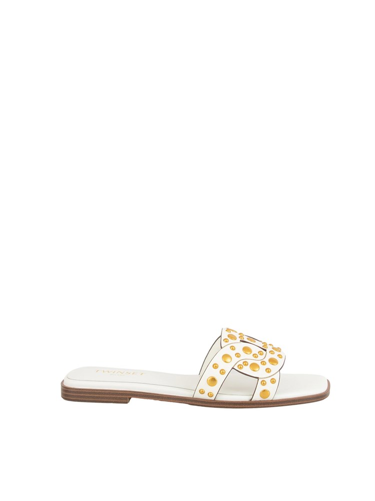 TWIN-SET Sandali slide Twinset in pelle bianco con borchie