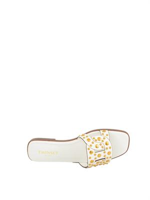 TWIN-SET Sandali slide Twinset in pelle bianco con borchie in DONNA