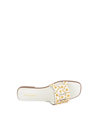 TWIN-SET Sandali slide Twinset in pelle bianco con borchie in DONNA