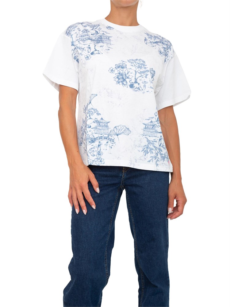 TWIN-SET T-shirt Twinset in pregiato cotone bianco con stampoa floreale sul davanti