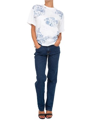 TWIN-SET T-shirt Twinset in pregiato cotone bianco con stampoa floreale sul davanti in DONNA