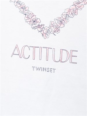 TWIN-SET T-shirt Twinset Actitude in cotone bianco con stampa cuore e logo in DONNA