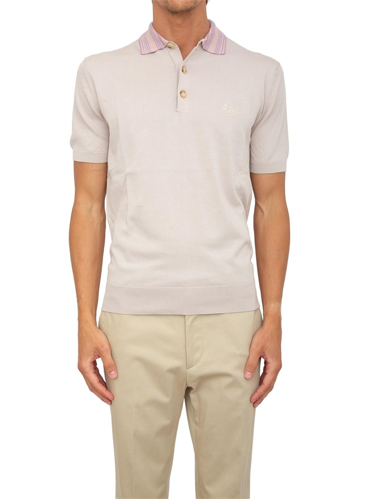Polo Etro beige in cotone con pegaso