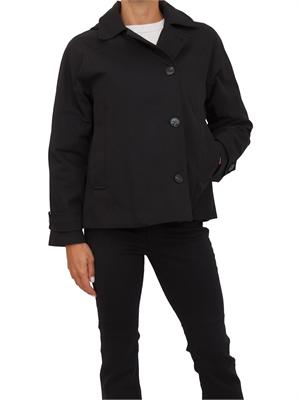 Trench Emme Marella linea boxy in cotone nero con cappuccio removibile in DONNA