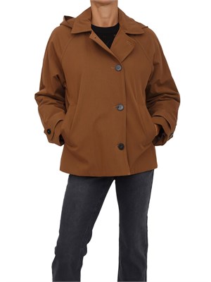 Trench Emme Marella linea boxy in cotone marrone con cappuccio removibile in DONNA