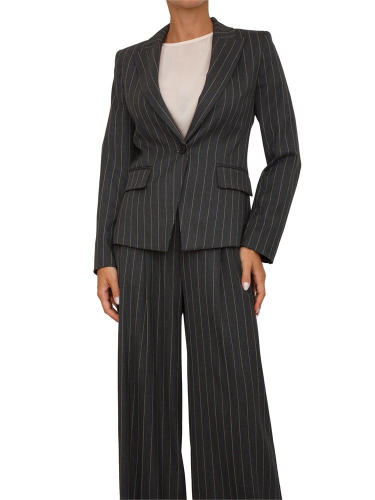 Giacca monopetto Emme Marella in tessuto grigio a righe con collo rever