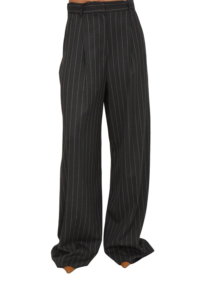 Pantaloni gessati Emme marella in tessuto grigio antracite a righe