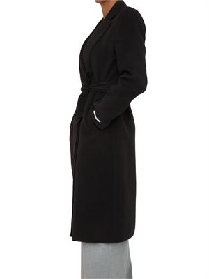 Cappotto Emme Marella in lana nera con cintura in vita in DONNA