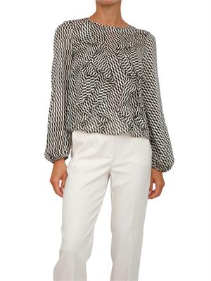 Camicia manica lunga Emme Marella in raso leggero con stampa geometrica nera e bianca in DONNA