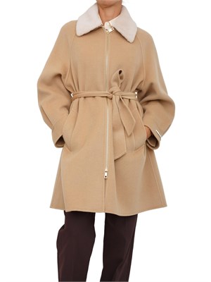 Cappotto Marella in misto lana cammello con chiusura zip oro in DONNA