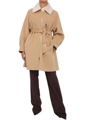 Cappotto Marella in misto lana cammello con chiusura zip oro in DONNA