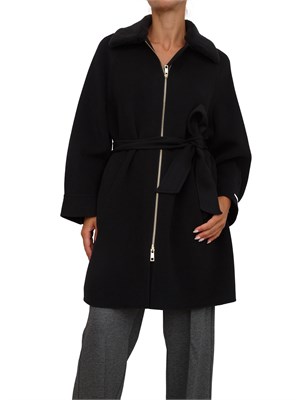 Cappotto Marella in misto lana nera con chiusura zip oro in DONNA