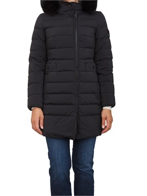 Piumino lungo blu in piuma naturale Peuterey con collo alto e pelliccia volpe removibile in DONNA