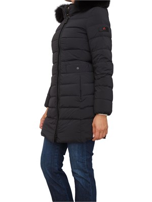 Piumino lungo blu in piuma naturale Peuterey con collo alto e pelliccia volpe removibile in DONNA