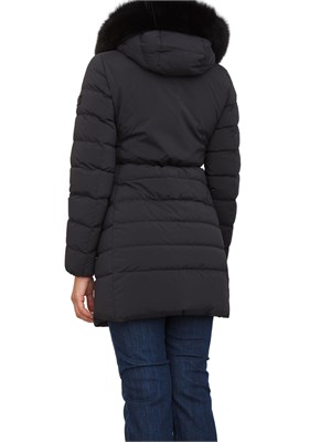 Piumino lungo blu in piuma naturale Peuterey con collo alto e pelliccia volpe removibile in DONNA