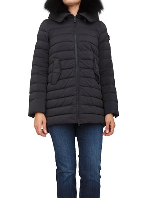 Piumino lungo con pelliccia Peuterey in piuma naturale e nylon leggero blu in DONNA