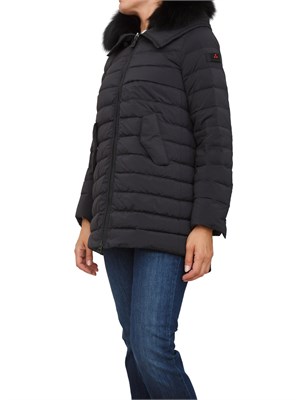 Piumino lungo con pelliccia Peuterey in piuma naturale e nylon leggero blu in DONNA