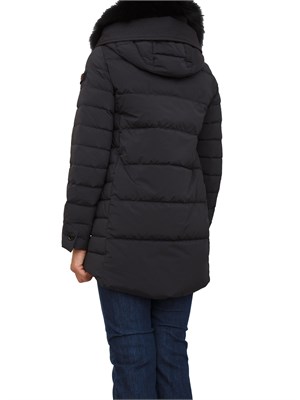 Piumino lungo con pelliccia Peuterey in piuma naturale e nylon leggero blu in DONNA