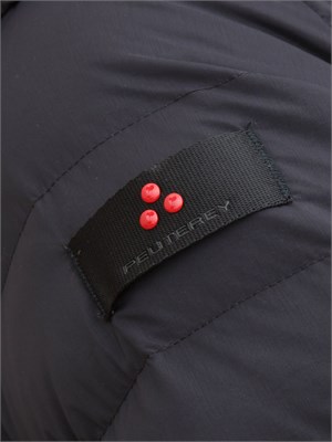 Piumino lungo con pelliccia Peuterey in piuma naturale e nylon leggero blu in DONNA