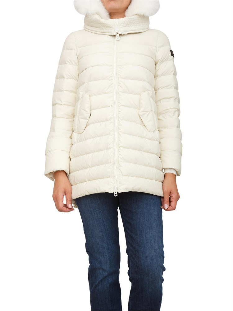 Piumino lungo con pelliccia Peuterey in piuma naturale e nylon leggero bianco