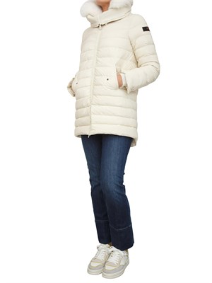 Piumino lungo con pelliccia Peuterey in piuma naturale e nylon leggero bianco in DONNA