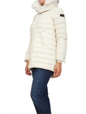 Piumino lungo con pelliccia Peuterey in piuma naturale e nylon leggero bianco in DONNA