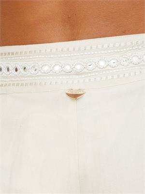 TWIN-SET Shorts Twinset in misto lino beige con ricamo in DONNA