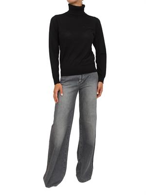 Maglia donna Armani Exchange in misto viscosa nera con collo alto e logo ricamato in DONNA