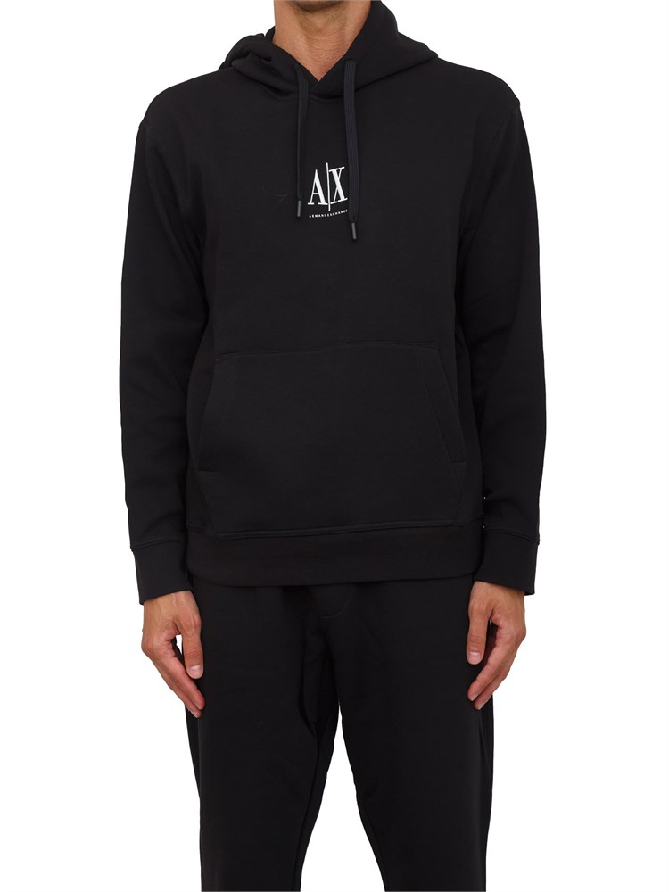 Felpa nero Armani Exchange in jersey di cotone con cappuccio