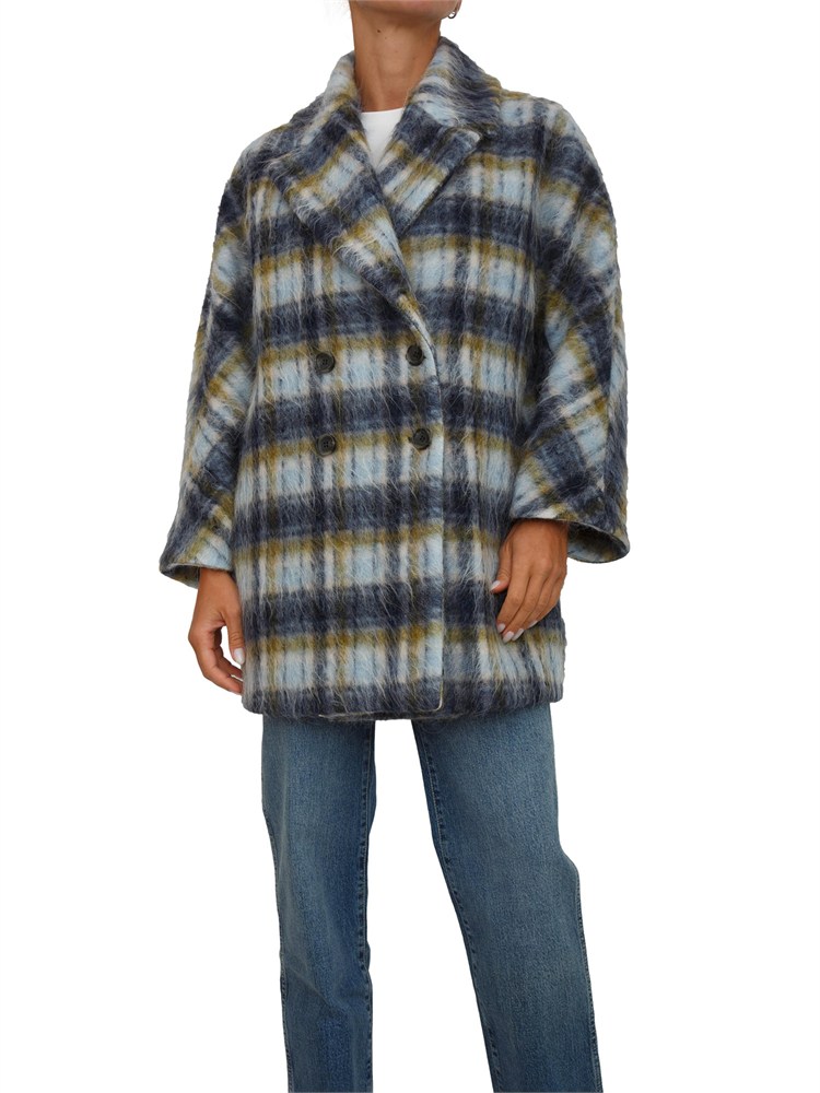 Cappotto doppiopetto corto iBlues in lana blu con motivo check
