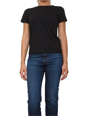 T-shirt Pinko in jersey di cotone nero con logo ricamato in DONNA