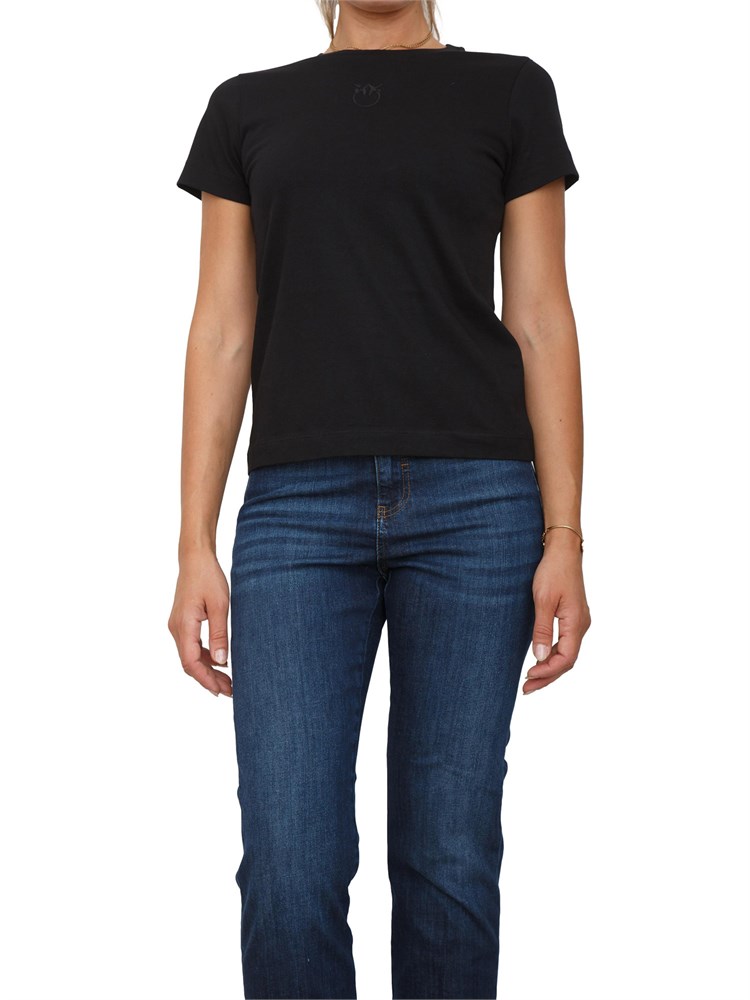 T-shirt Pinko in jersey di cotone nero con logo ricamato