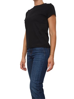 T-shirt Pinko in jersey di cotone nero con logo ricamato in DONNA