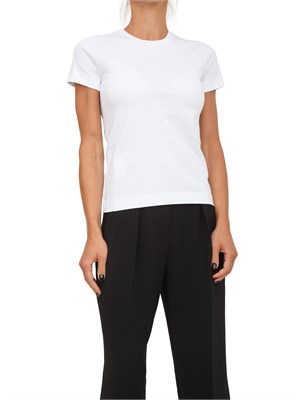 T-shirt Pinko in jersey di cotone bianco con logo ricamato in DONNA