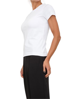 T-shirt Pinko in jersey di cotone bianco con logo ricamato in DONNA