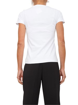 T-shirt Pinko in jersey di cotone bianco con logo ricamato in DONNA