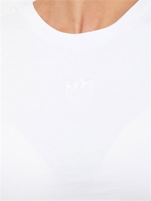 T-shirt Pinko in jersey di cotone bianco con logo ricamato in DONNA