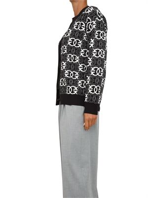 Cardigan over Pinko in morbida lana con logo all over a contrasto bianco e nero in DONNA